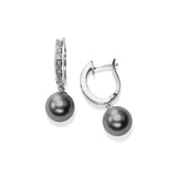 Diamond Half Hoop Tahitian Cultured Pearl Drop, 14K White Gold