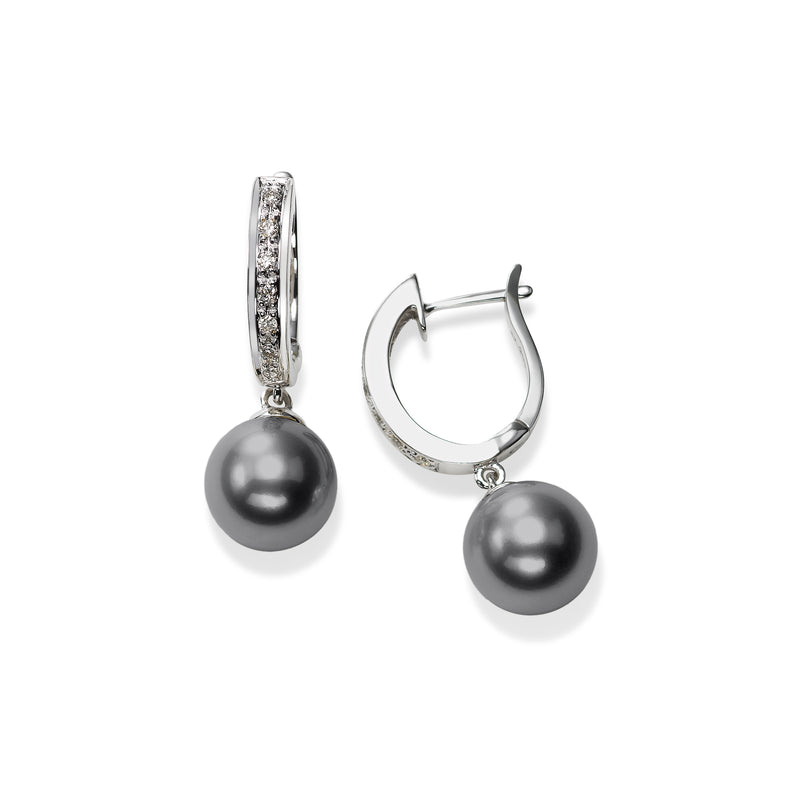 Diamond Half Hoop Tahitian Cultured Pearl Drop, 14K White Gold