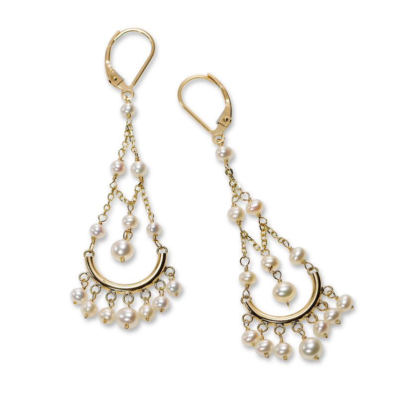 Freshwater Cultured Pearl Chandelier Earrings, 14K Yellow Gold