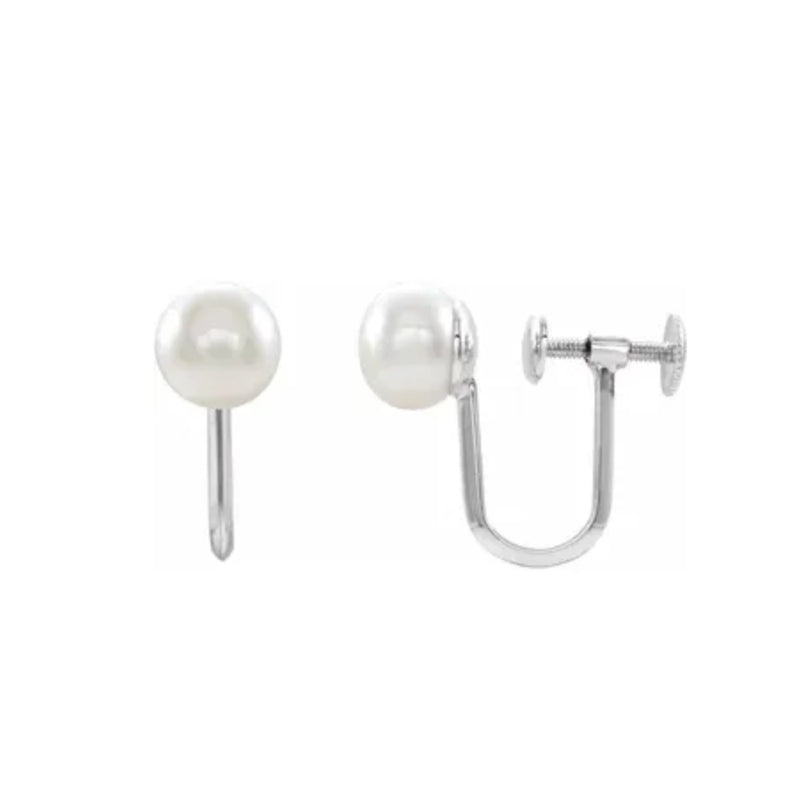 Freshwater Cultured Pearl Earrings, Non-Pierced, 8-8.5MM, Sterling Silver