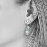 Grey Baroque Pearl Drop Earrings with Hammered Top, Vermeil