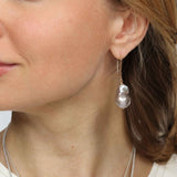 Grey Baroque Pearl Drop Earrings, Vermeil