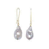Grey Baroque Pearl Drop Earrings, Vermeil