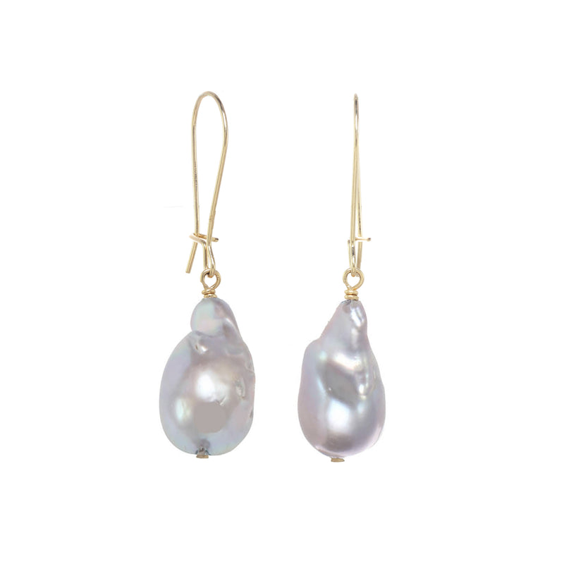 Grey Baroque Pearl Drop Earrings, Vermeil