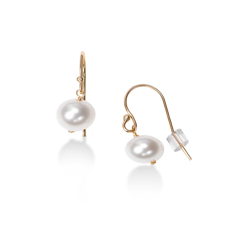 Freshwater Cultured Oval Pearl Drop Earrings, 14K Yellow Gold