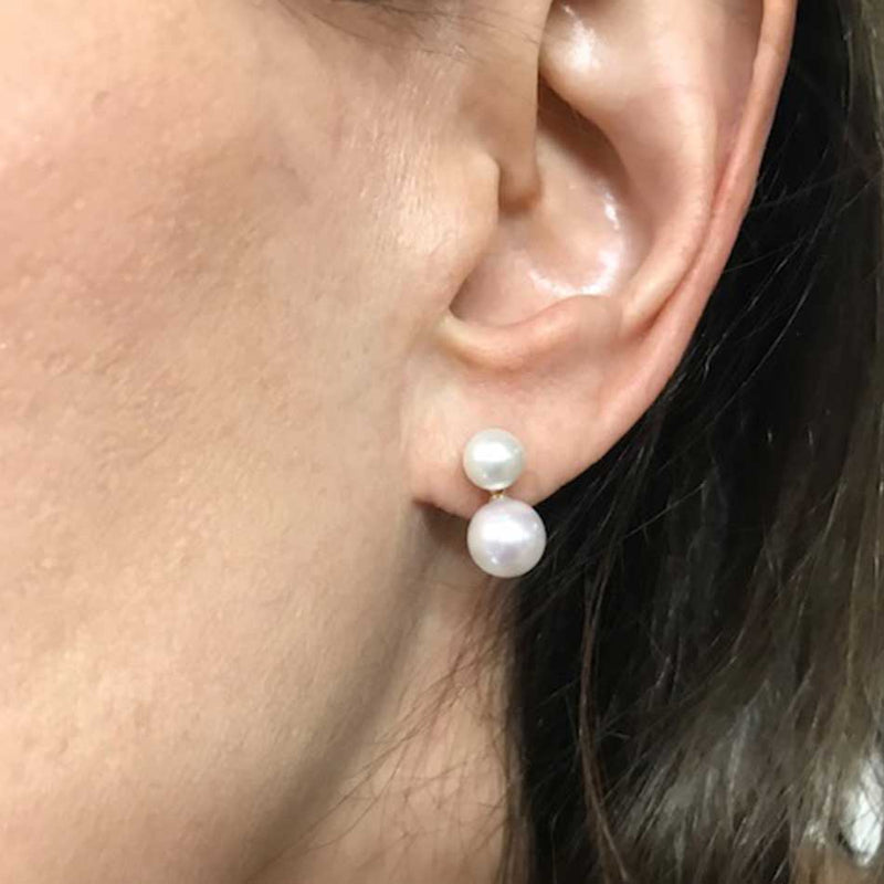 Double Cultured Pearl Drop Earrings, 14K Yellow Gold