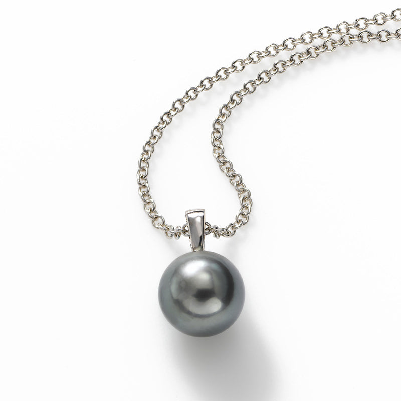 Single Tahitian Pearl Pendant, 9-10 MM, Sterling Silver
