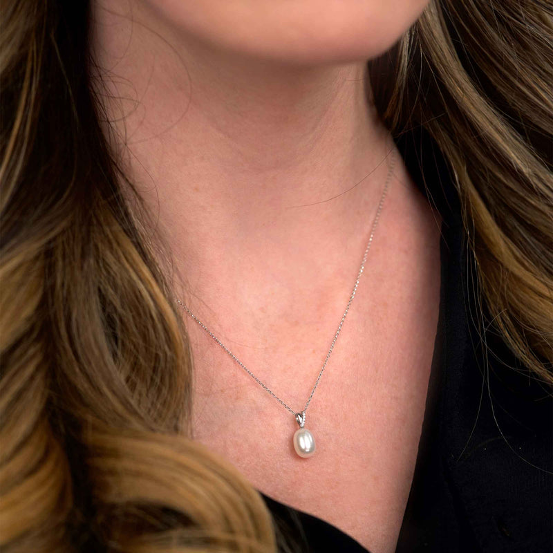 Oval Freshwater Cultured Pearl Pendant with Diamond Bale, 14K White Gold