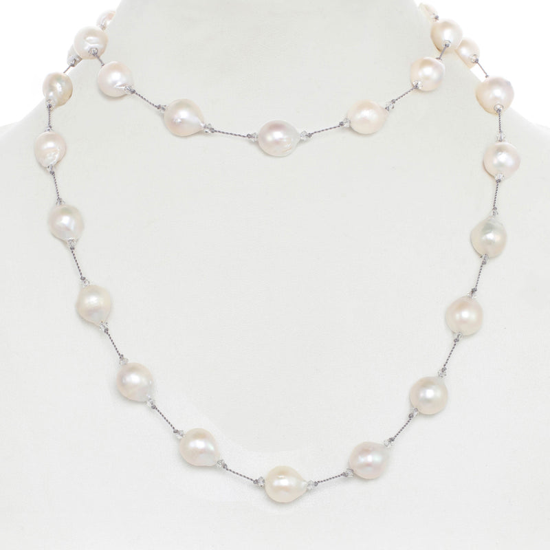 White Baroque Freshwater Cultured Pearl Necklace, 35 Inches, Sterling Silver