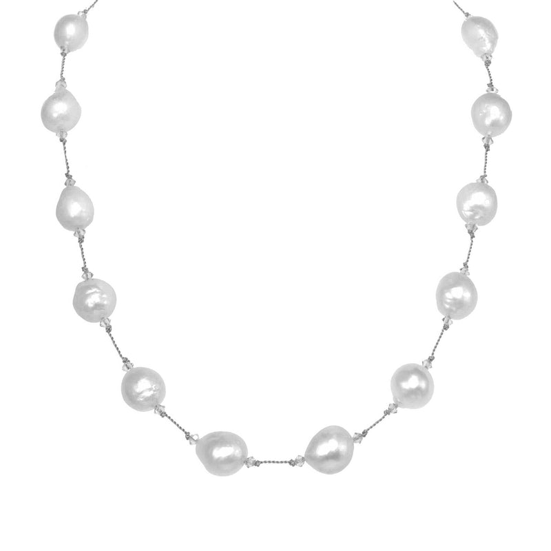 Dark Blue Dyed Cultured Freshwater Pearl Necklace with Swarovski(R) Crystals Dark Blue Dyed Cultured Freshwater Pearl Necklace with Swarovski(R) Crystals