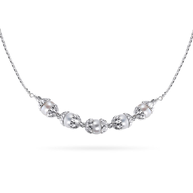 Five Freshwater Cultured Pearl Necklace, Sterling Silver
