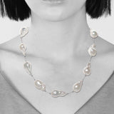Large White Baroque Pearl Necklace, 18 Inches, Sterling Silver