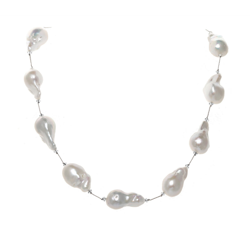 Large White Baroque Pearl Necklace, 18 Inches, Sterling Silver