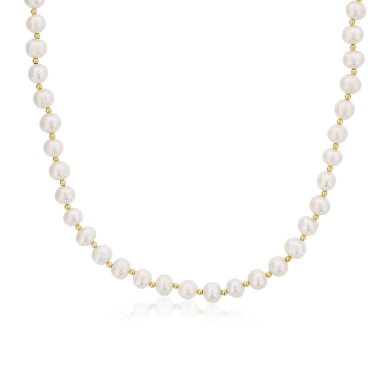 Freshwater Cultured Pearl Station Necklace, 6 MM, Gold Filled