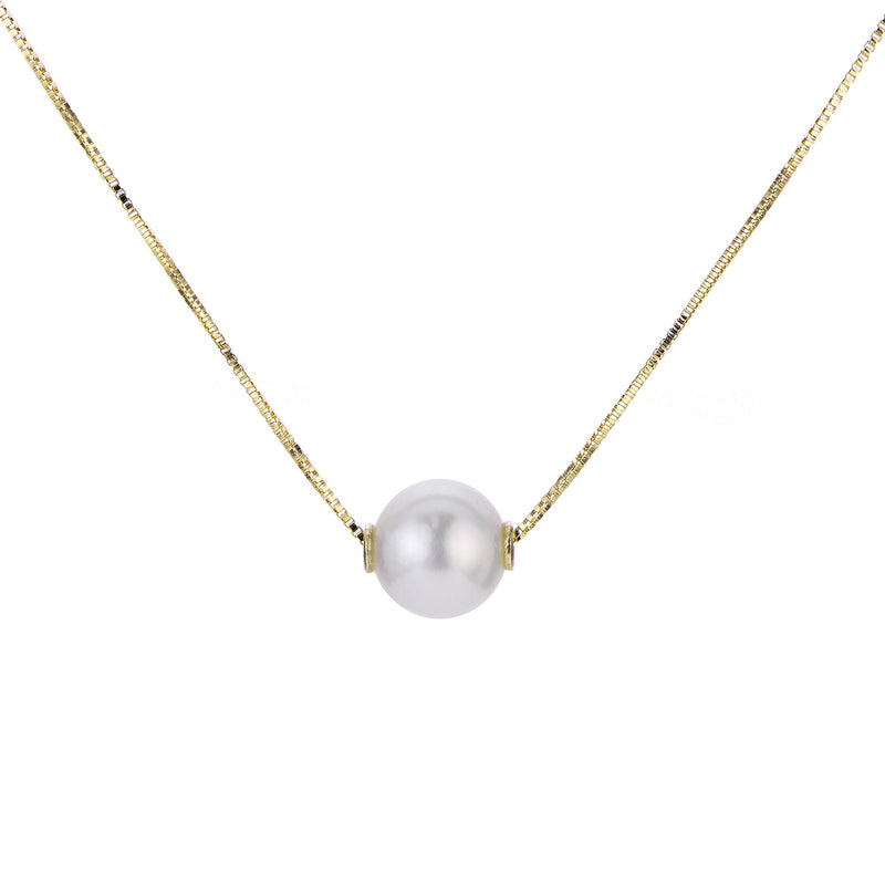 Single Akoya Cultured Pearl Necklace, MM, 14K Yellow Gold