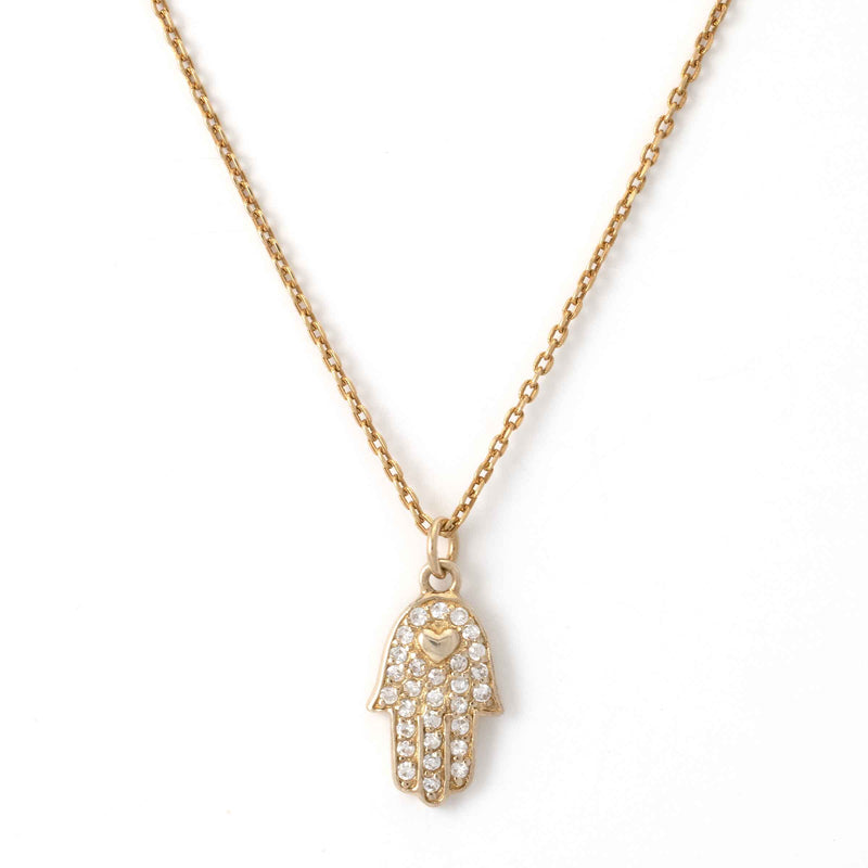 Child's Cubic Zirconia Hamsa Pendant, Yellow Gold Plated