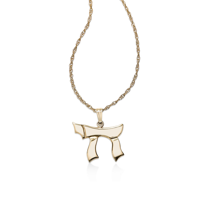 Flat High Polished Chai Pendant, 14K Yellow Gold