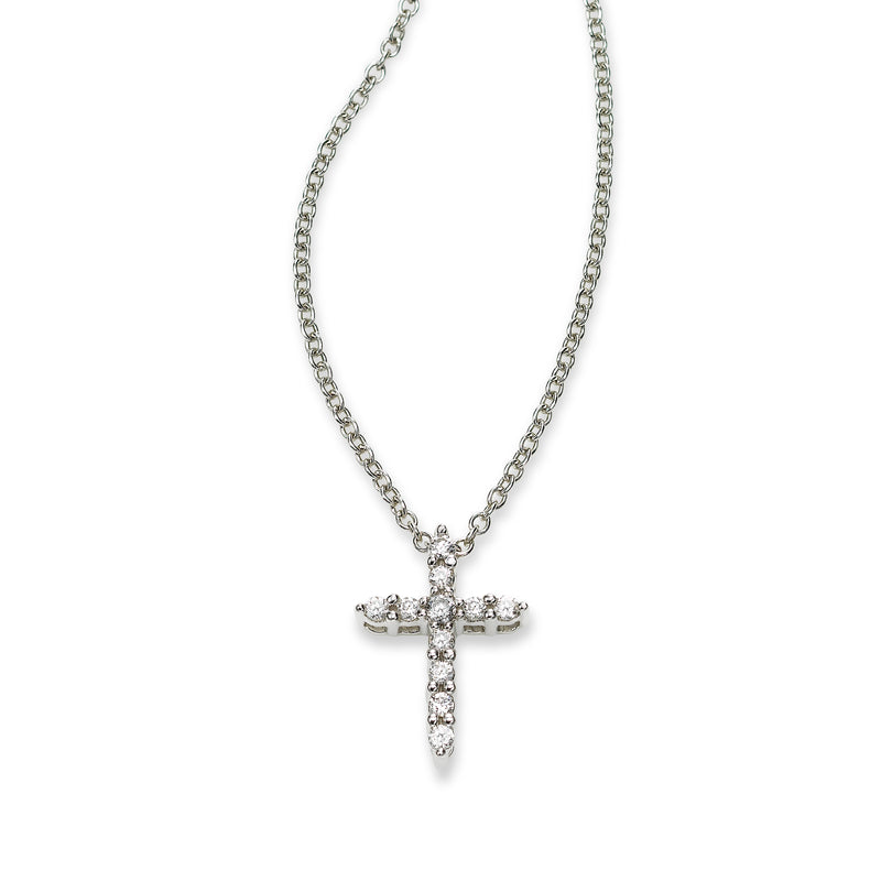 Shared Prong Diamond Cross, .10 Carat, 14K White Gold