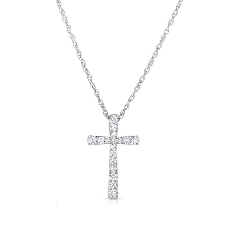 Slightly Tapered Diamond Cross Pendant, 14K White Gold