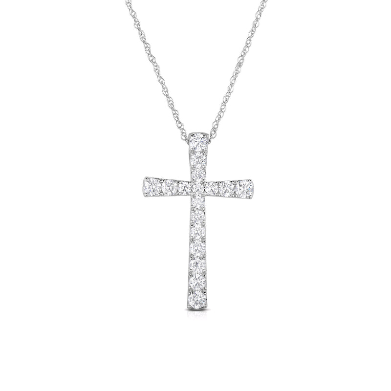 Slightly Tapered Diamond Cross Pendant, 1.50 Ct, 14K White Gold