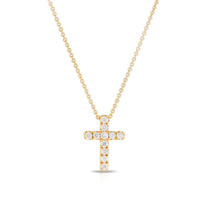 Classic Diamond Cross Pendant, .09 Carat, 14K Yellow Gold