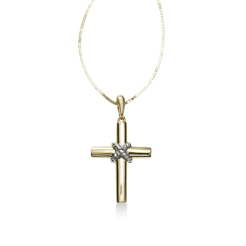 High Polish Two Tone Cross Pendant, 14 Karat Gold