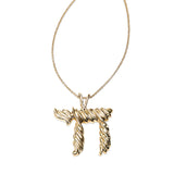 Ribbed Chai Pendant, 14K Yellow Gold