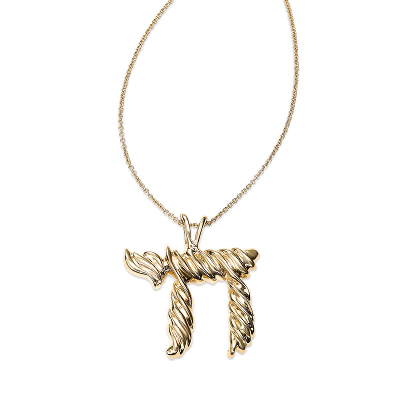 Ribbed Chai Pendant, 14K Yellow Gold
