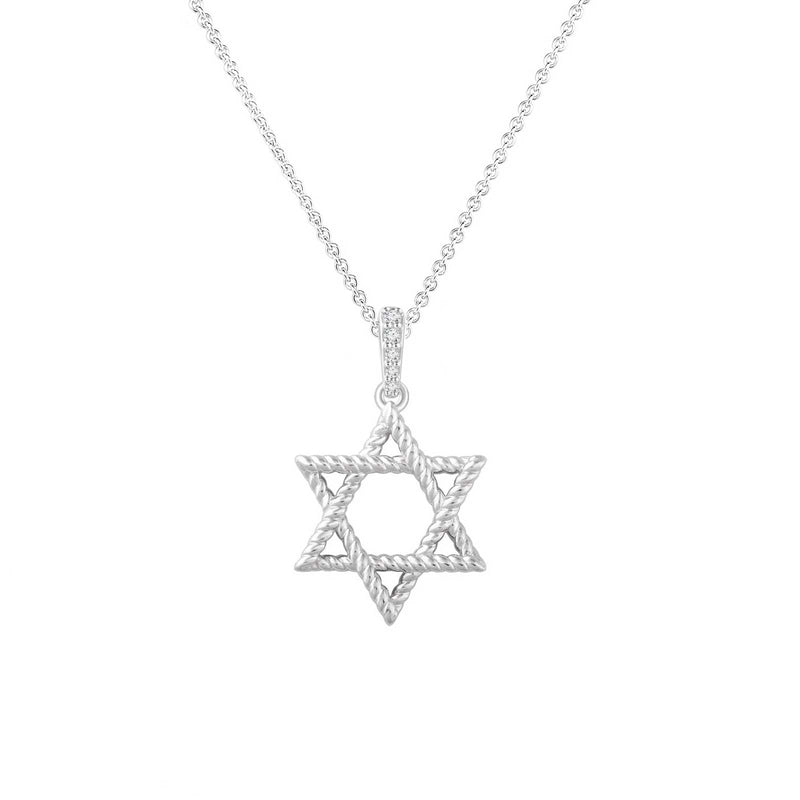 Rope Design Star of David Silhouette Charm, 14K White Gold