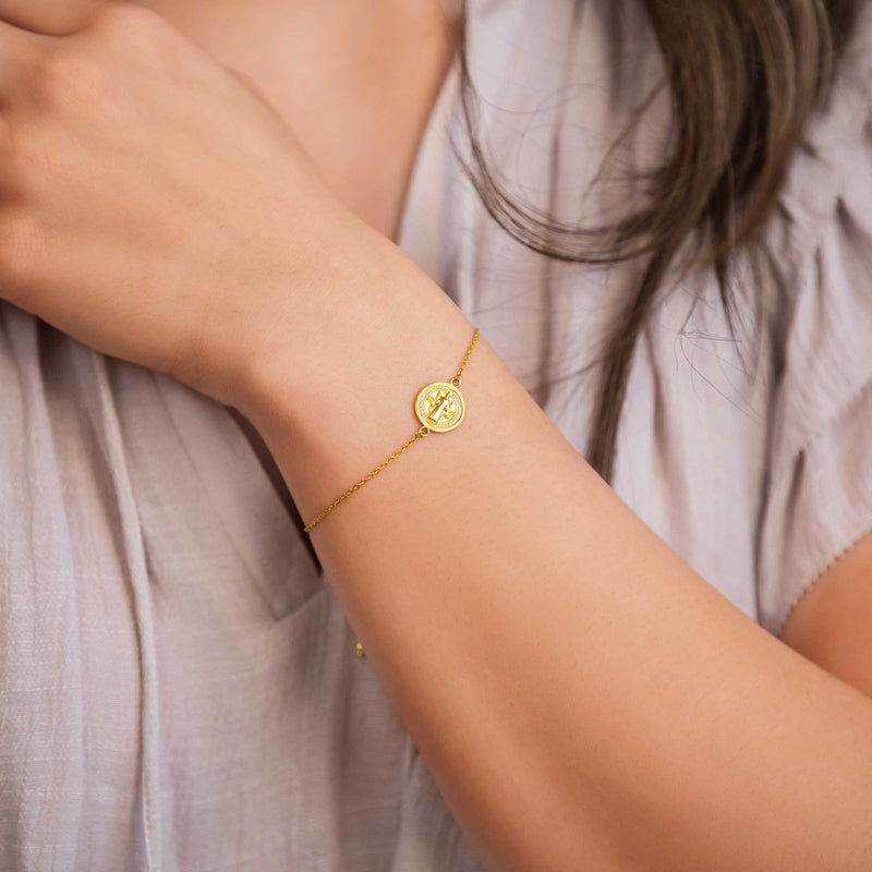 St. Benedict Medal Flexible Bracelet, 14K Yellow Gold