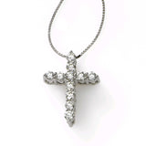 Shared Prong Diamond Cross, 1 Carat Total, 14K White Gold