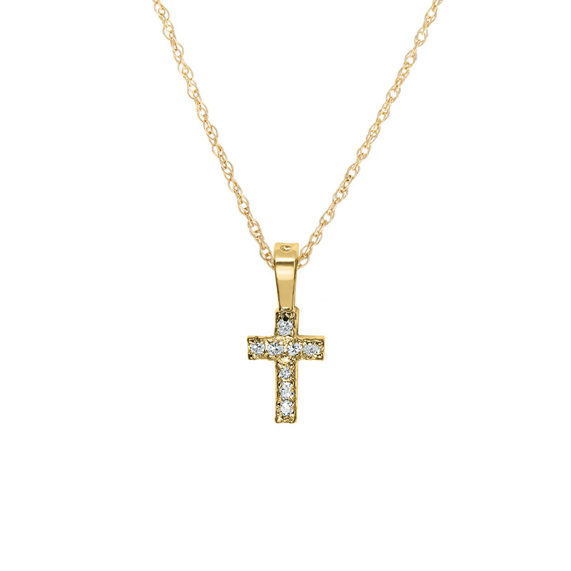 Petite Diamond Cross Pendant, 14K Yellow Gold