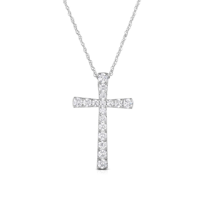 Pavé Diamond Cross Pendant, .99 Ct, 14K White Gold