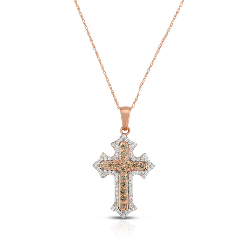 Fancy Brown Diamond Cross Pendant, 14K Rose Gold