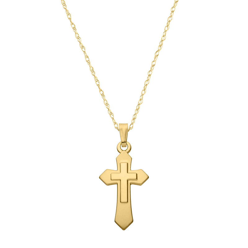 Small Dimensional Cross Pendant, 14K Yellow Gold