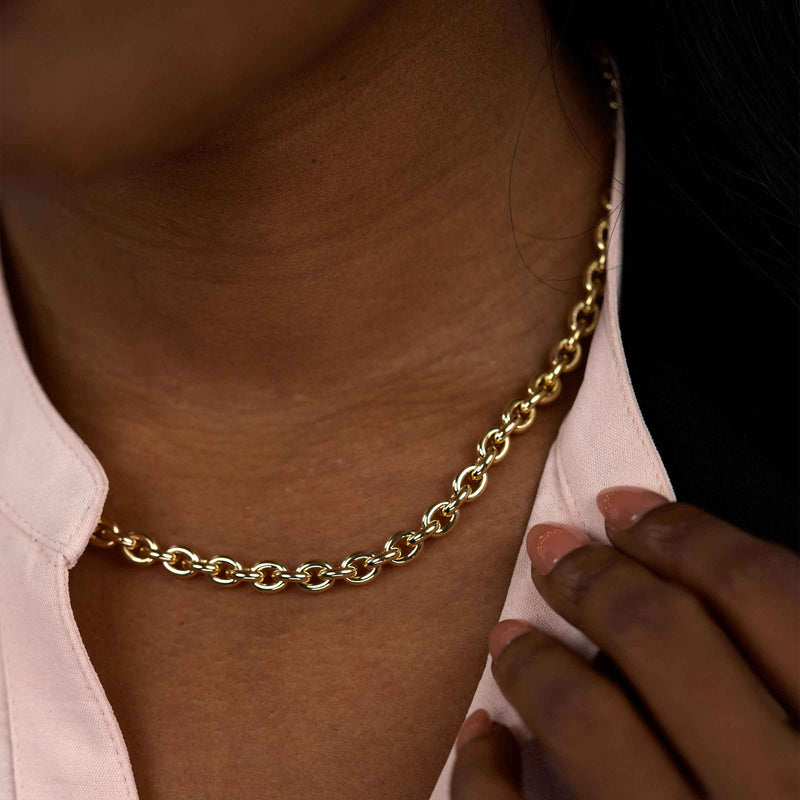 Polished Rolo Link Necklace, 18 Inches, 14K Yellow Gold