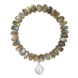 Labradorite and White Baroque Cultured Pearl Stretch Bracelet