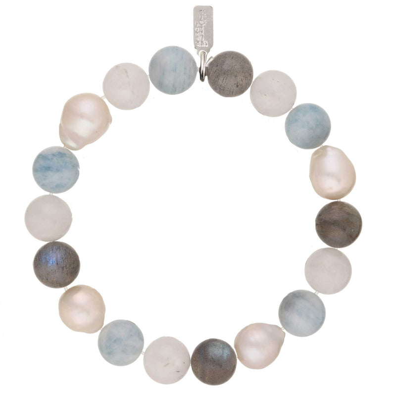 Multi-Stone and White Baroque Pearls Stretch Barcelet