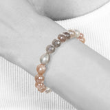 Coated Multi-Color Moonstone and Grey Baroque Pearls Stretch Barcelet, Adjustable