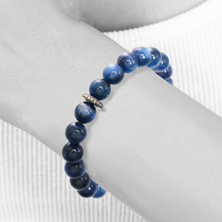 Kyanite and Diamond Rondelle Stretch Bracelet
