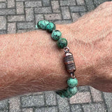 African Stabilized Turquoise Bead Bracelet, 8 Inches, Pewter