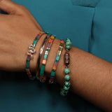 African Stabilized Turquoise Bead Bracelet, 8 Inches, Pewter
