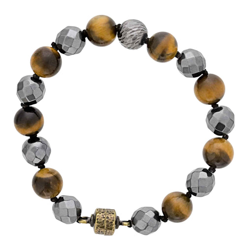 Tiger's Eye and Hematite Bead Bracelet, 8 Inches, Gun Metal