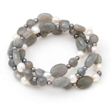 Labradorite and Pearl Stretch Bracelets, Set of 3