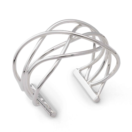 Wavy Crossed Wire Cuff Bracelet, Sterling Silver