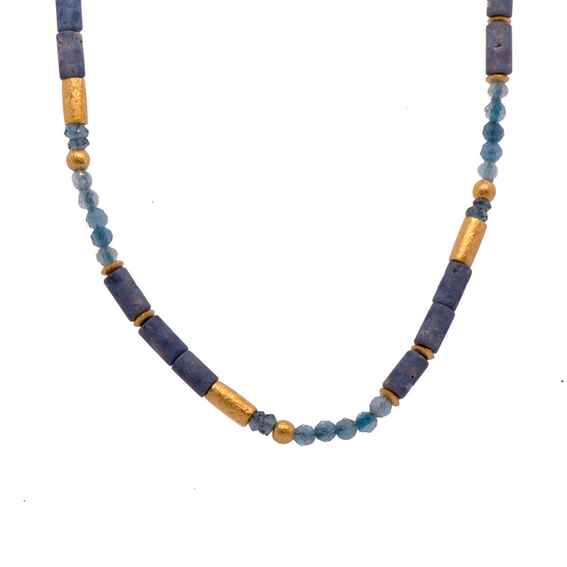 Shades of Blue Gemstone Necklace, 18 Inches, Vermeil