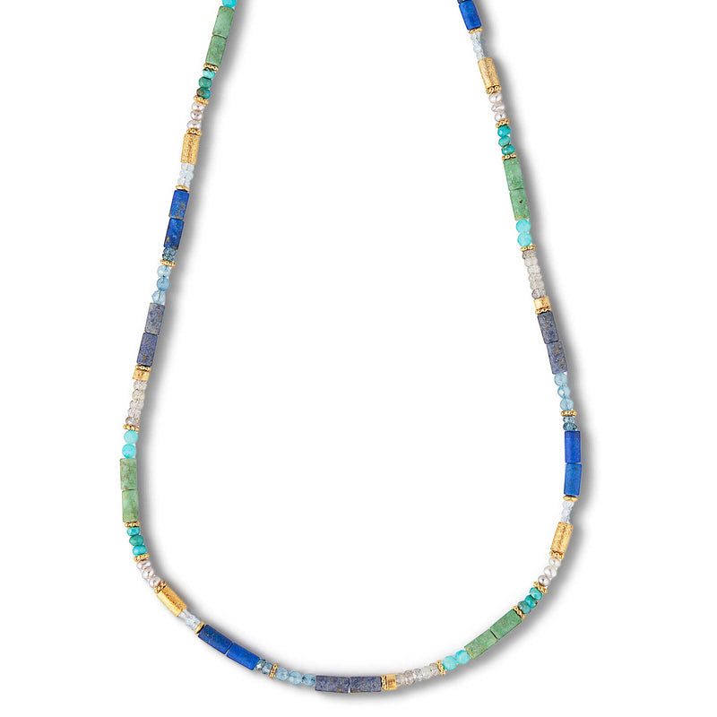 Shades of Blue and Green Gemstone Necklace, 18 Inches, Vermeil
