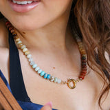 Amazonite, Labradorite, Turquoise and Wood Beads Necklace, 20 Inches