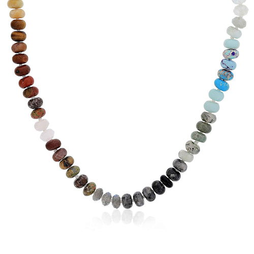 Amazonite, Labradorite, Turquoise and Wood Beads Necklace, 20 Inches