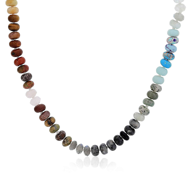 Amazonite, Labradorite, Turquoise and Wood Beads Necklace, 20 Inches